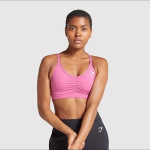 SMALL GYMSHARK PINK RUCHED TRAINING SPORTS BRA